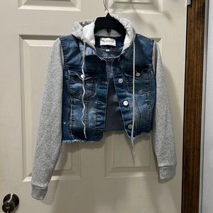 Combination Jean jacket with sweatshirt arms and hoodie